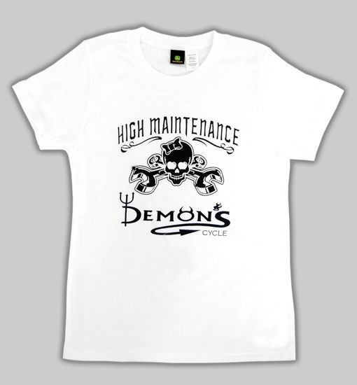 Demon's Cycle Logo Ladies T-Shirt "High Maintenance" White Medium W TShirt Hi Maintenance Wht M Image 