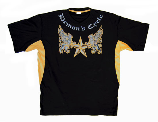 Demon's Cycle Heraldic Griffins and Nautical Star T-Shirt (Black Gold XXL) TShirt Griffins Black Gold XXL Image 