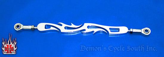9" Chrome Billet Shift Rod "Tribal Flames" Stock Harley-Davidson Linkage Length  Image 