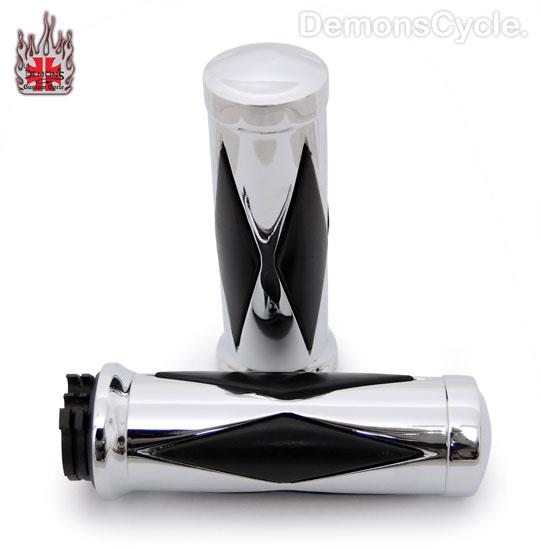 Chrome Billet Hand Grips "Black Diamonds" for Harley Black Diamonds Grip 25 120132 Image 