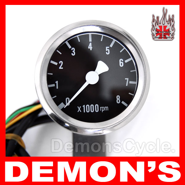 MINI Electronic Tachometer with Black Interface for Harley-Davidson and Custom Motorcycles Mini Tach Black Elec OX057 Image 