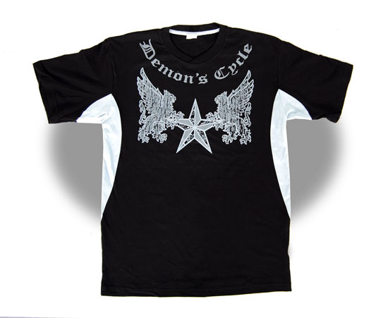 Demon's Cycle Heraldic Griffins and Nautical Star T-Shirt (Black Grey M) DEMONS T SHIRT GRIFFINS BLACK GREY M Image 