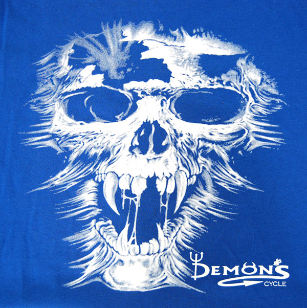Demon's Cycle Logo and Demon Ghost Skull T-Shirt (Blue XL) TShirt Ghost Skull Blue XL Image 