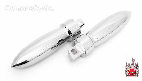 Chrome Billet Passenger Pegs (Bullet) for Harley  Image 