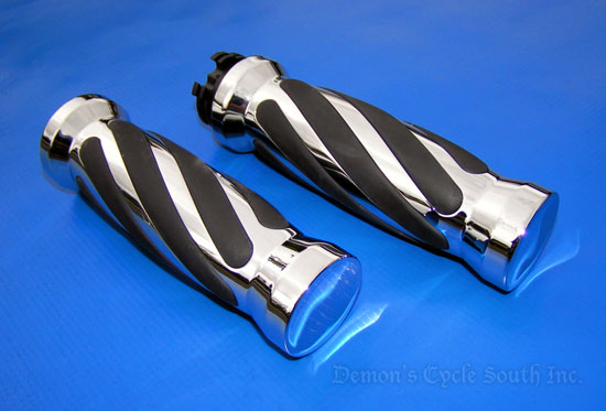 Chrome Billet 6-Rail Custom Hand Grips Set for Harley-Davidson Handlebars TWISTED 6 RAIL HAND GRIPS Image 