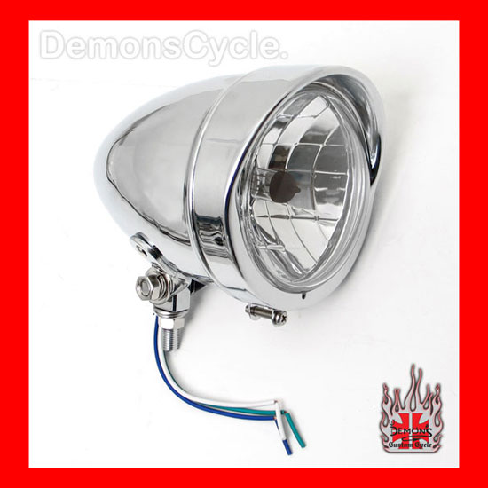 Bobber Chrome Headlight with Visor Light Lights fits Harley-Davidson Chrome Headlight XAN204 Image 