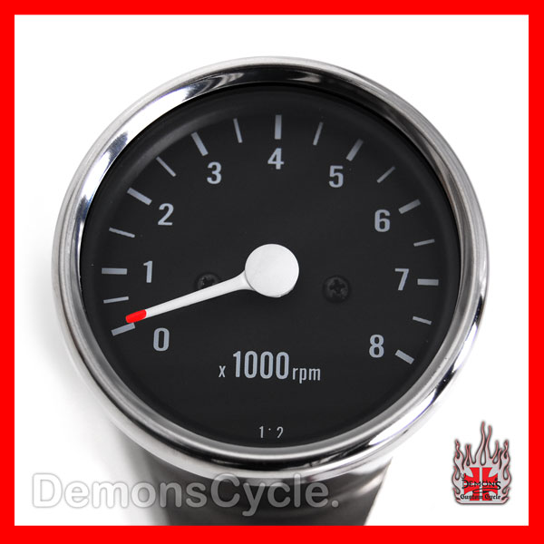 1:2 MINI Mechanical Tachometer with Black Interface for Harley-Davidson and Customs  Image 