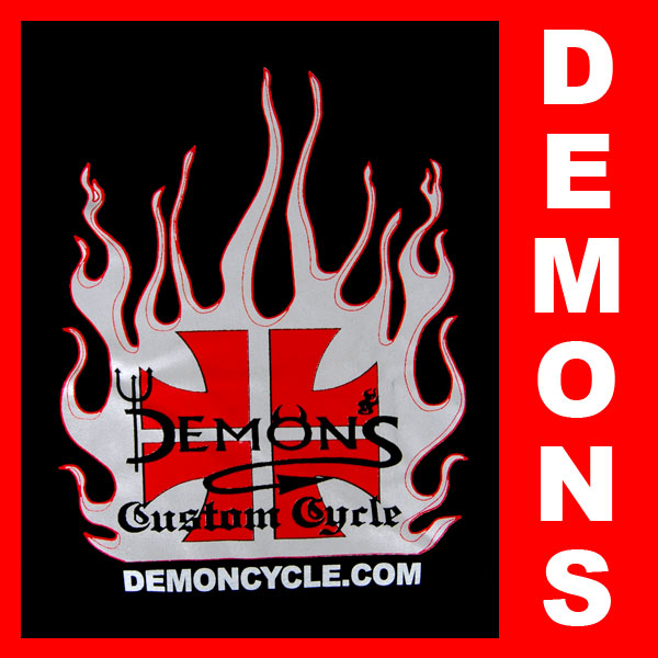 Demon's Cycle Logo T-Shirt. Flamed Maltese Cross. Front and Back Print Black XL BLACK Cross Flames Tshirt XL Image 
