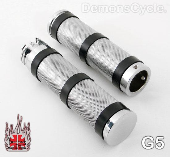 Chrome Billet Hand Grips KNURLED for Harley-Davidson Handlebars