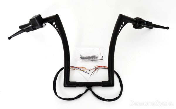 El Diablo 18" Black Ape Hangers 1-1/4" Diameter with Black Hand Controls and Switches for Harley-Davidson