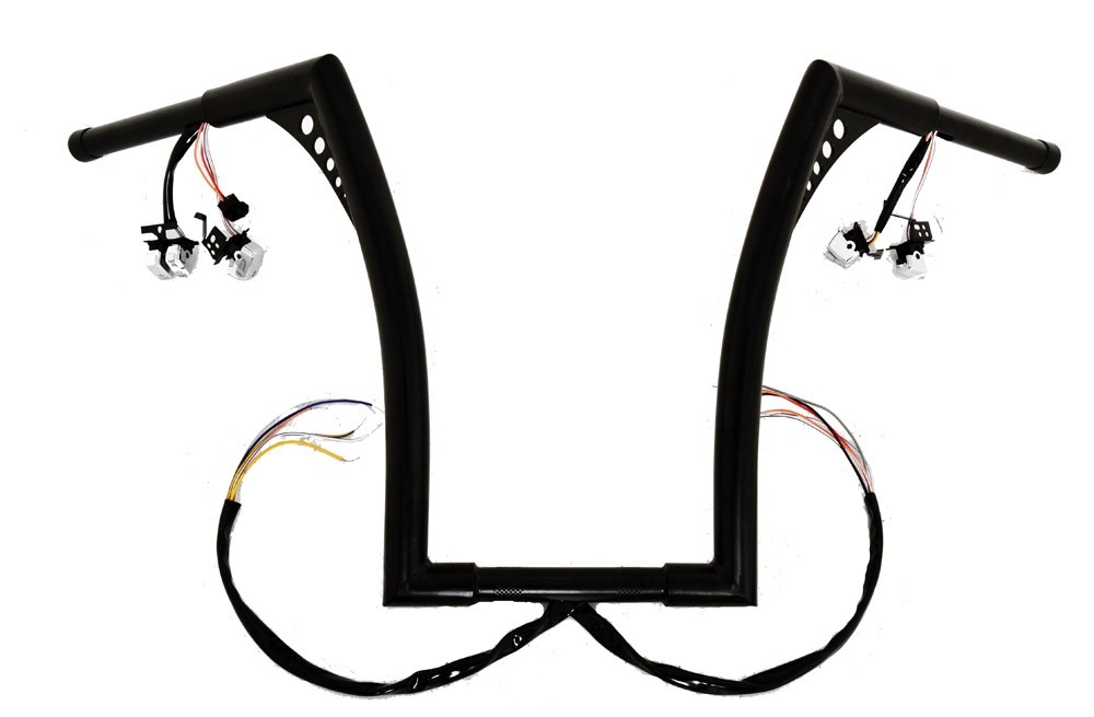 12" Black El Diablo Ape Hangers 1-1/4" diameter Internaly Wired with Switches for Harley-Davidson