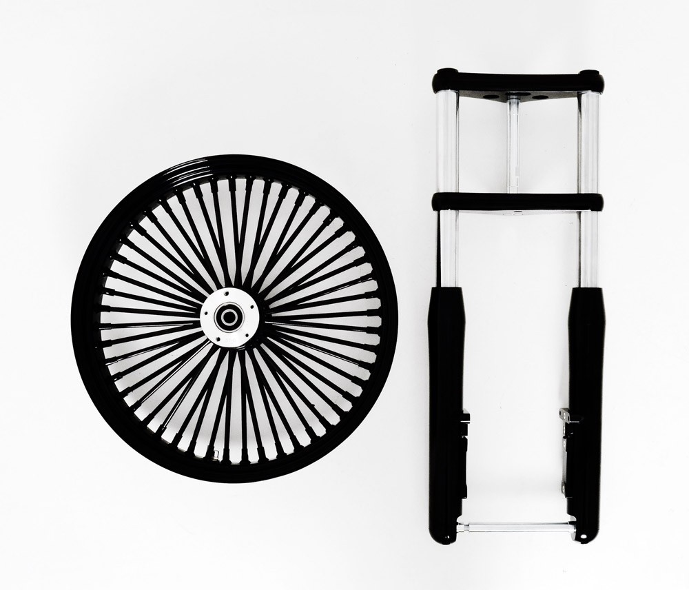 All Black Billet Wide Glide Front End Conversion Kit with 21" 48 Spoke All Black Wheel Rim 2000 and Up for Harley Motorcycles