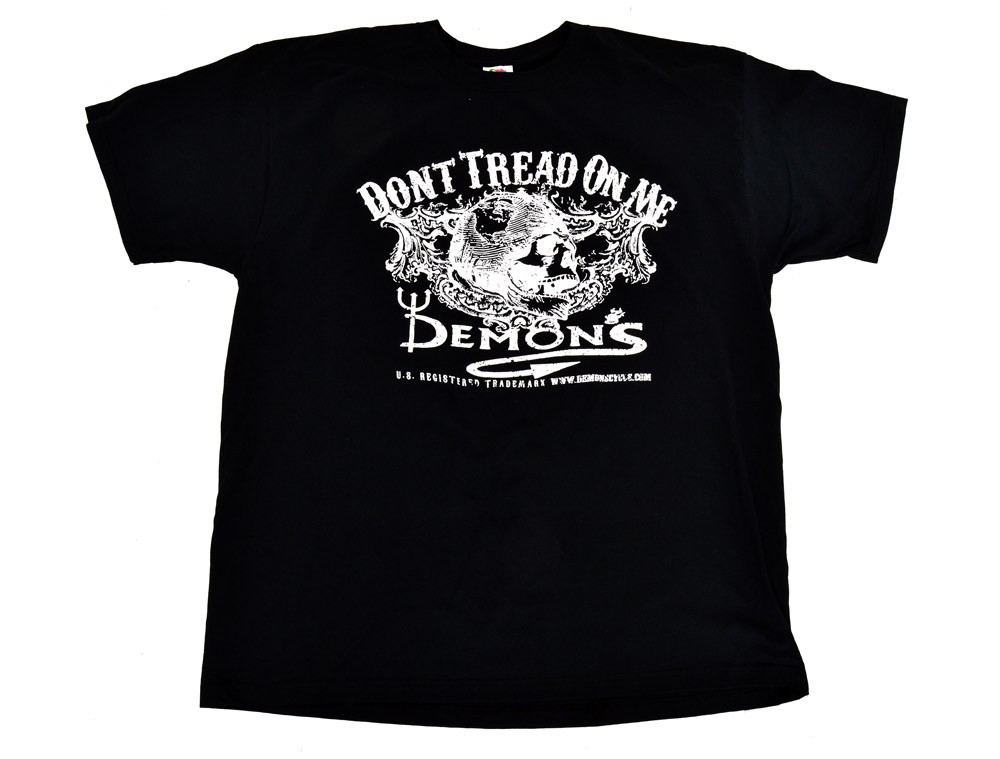 Demon's Cycle Chopper Harley Heraldic Don't Tread on Me Skull T-Shirt (Black XL)