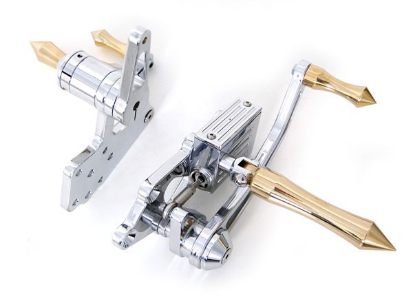 2" Over Brass Chrome Billet Forward Controls for Harley Big Twins 2000-Up SPEARHEAD