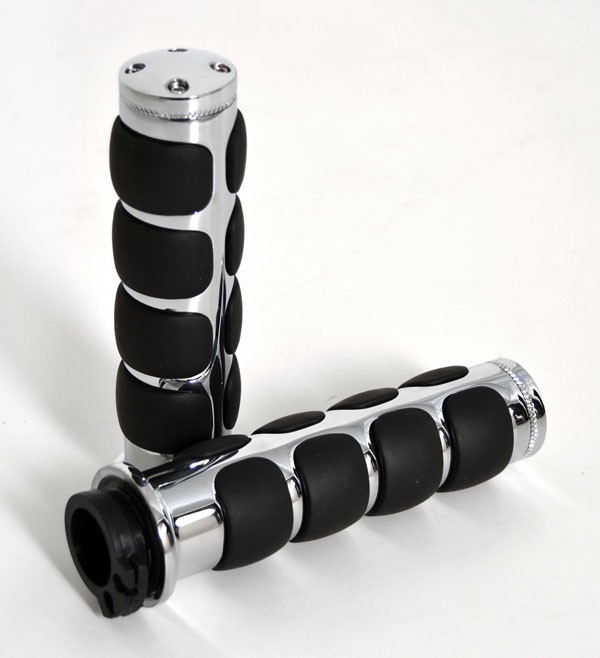 Chrome Billet Hand Grips 8 PADS ANTI-VIBE for Harley-Davidson