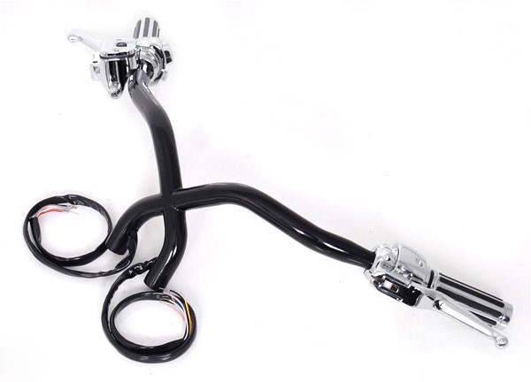 Black Handlebars X-Bars 7" Rise with Hand Controls, Switches and Grips for Harley