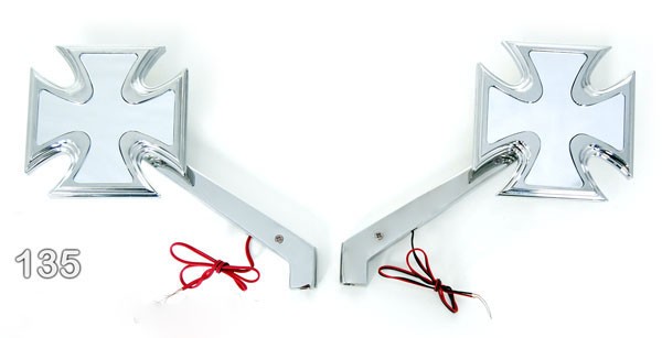Chrome Maltese Cross Mirrors for Harley with Built-In LED Turn Signals/Running Lights