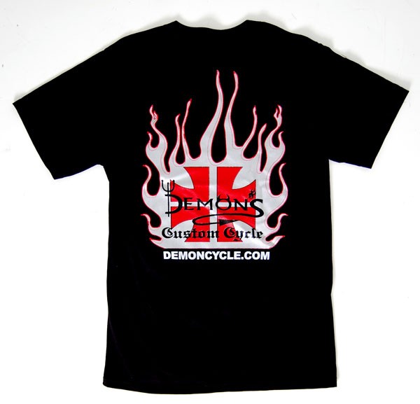 Demon's Cycle Logo T-Shirt. Flamed Maltese Cross. Front and Back Print Black XXL