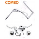 17" Rise Ape Hangers "El Diablo" Fat 1-1/4" Diameter with Hand Controls for Harley Motorcycles