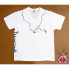 V-Neck Demon's Cycle Logo Rosary Beads White T-Shirt XL