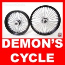 Set of Black Fat Mammoth 48 Spokes Wheels 21x3 18x4.25 for Harley Fatboy Delux Dresser FLH