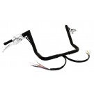 12" Rise Black Ape Hangers "El Diablo" Fat 1-1/4" Diameter with Hand Controls for Harley Dressers Baggers 1996-07 Motorcycles