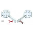 Chrome Maltese Cross Mirrors for Harley with Built-In LED Turn Signals/Running Lights