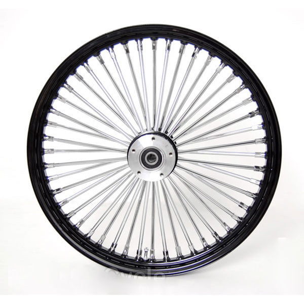 Demon's Cycle 23" x 3.5" Black/Chrome 48 Fat Spoke Front Wheel for Harley Davidson Dual Disc 1 Inch Bearing